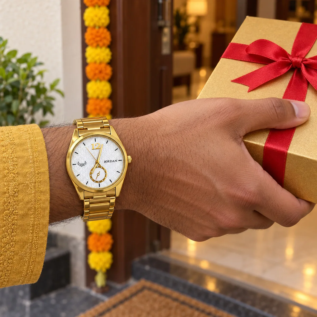 Gold Lattice White, wrist