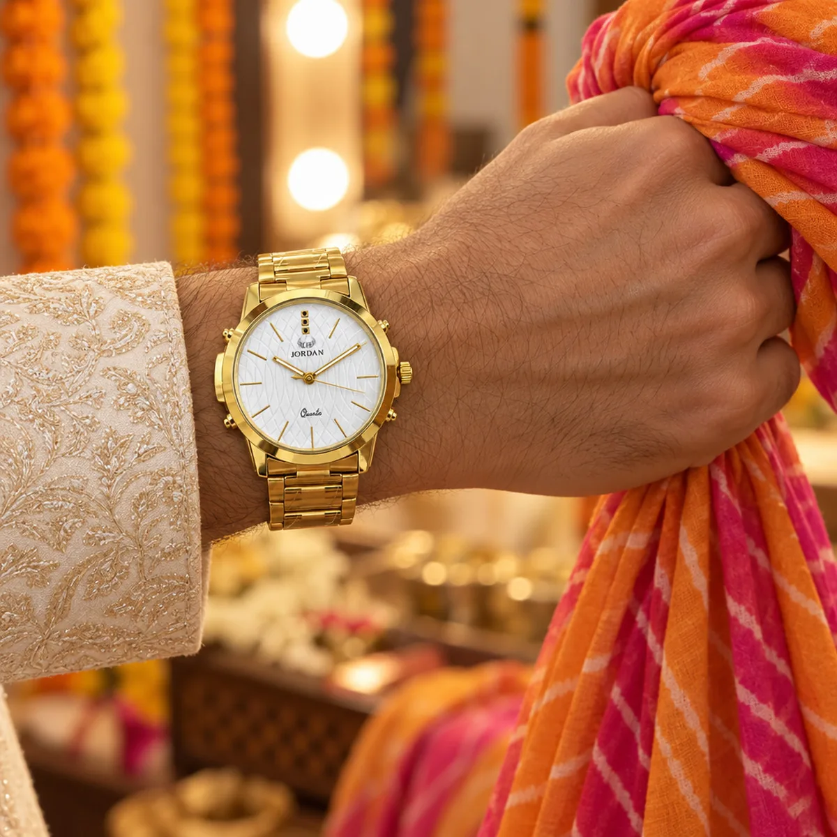 Gold Weave White, wrist