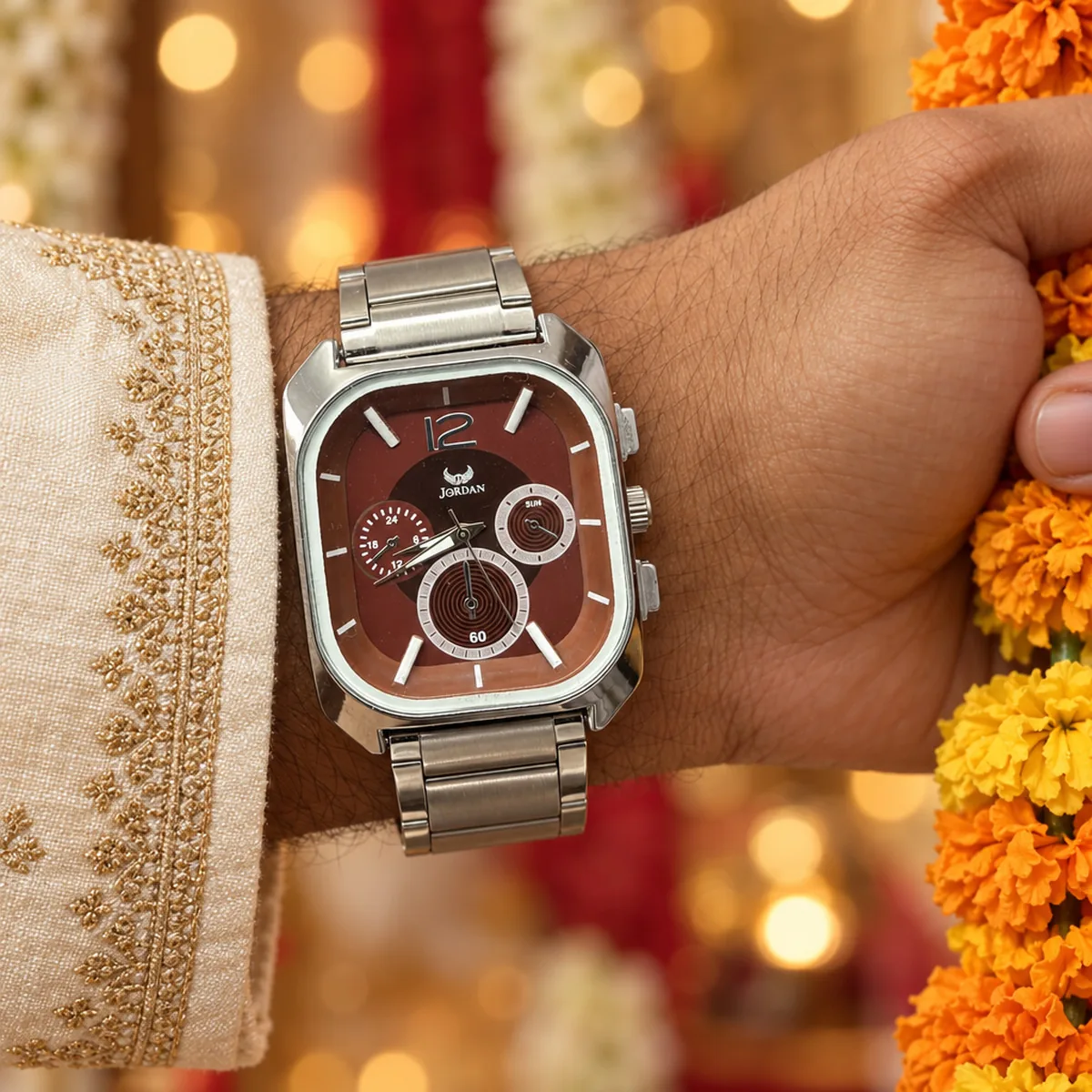 Square Maroon, wrist